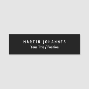 Modern Minimalist Plain Elegant Black & White Name Tag