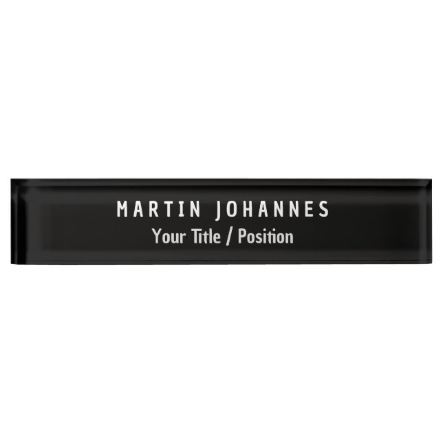 Modern Minimalist Plain Elegant Black & White Nameplate (Front)