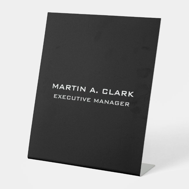 Modern Minimalist Plain Elegant Black & White Pedestal Sign (Front)