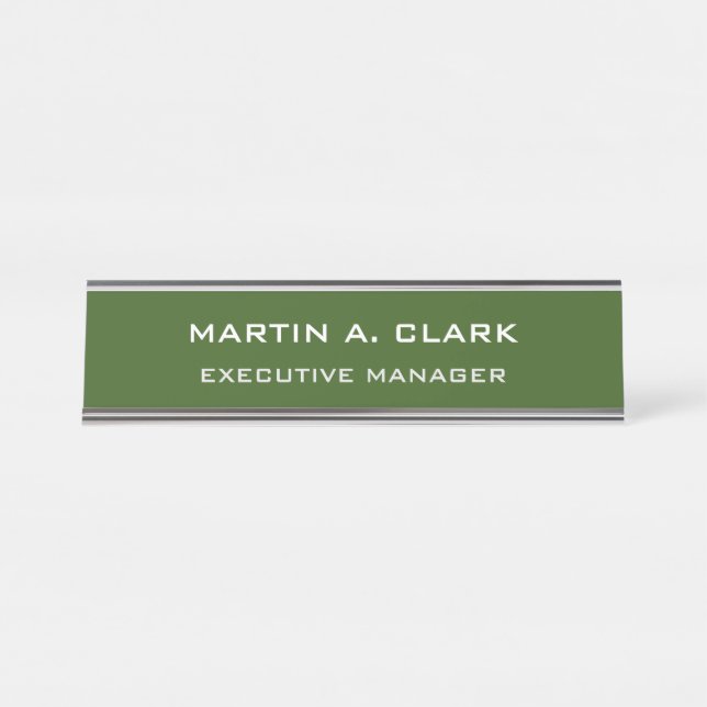 Modern Minimalist Plain Elegant Forest Green Desk Name Plate (Front)