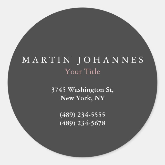 Modern Minimalist Plain Elegant Grey Classic Round Sticker (Front)