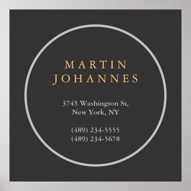 Modern Minimalist Plain Elegant Grey Name Address Poster (Front)