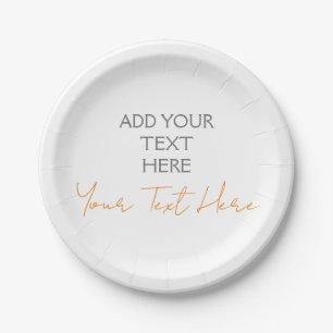 Modern Minimalist Plain Personalized Add Text Paper Plate