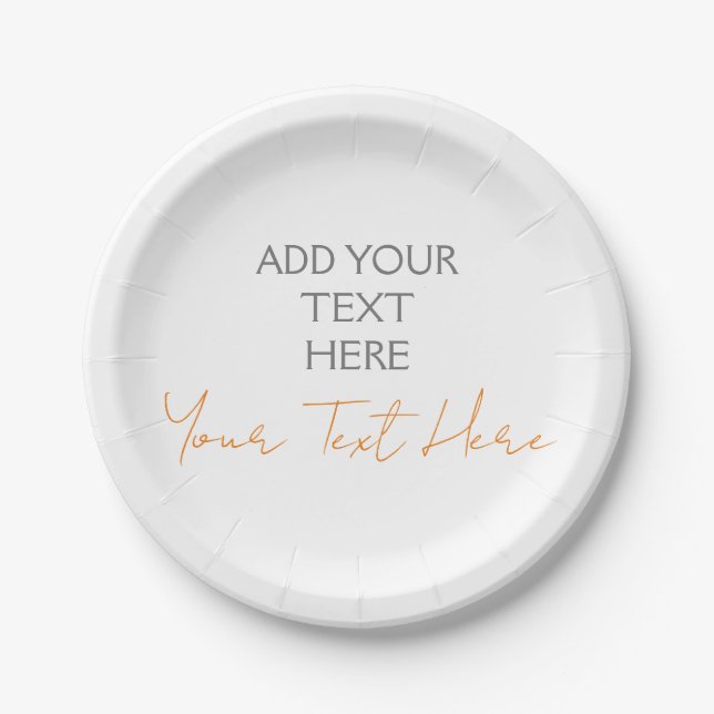 Modern Minimalist Plain Personalized Add Text Paper Plate (Front)