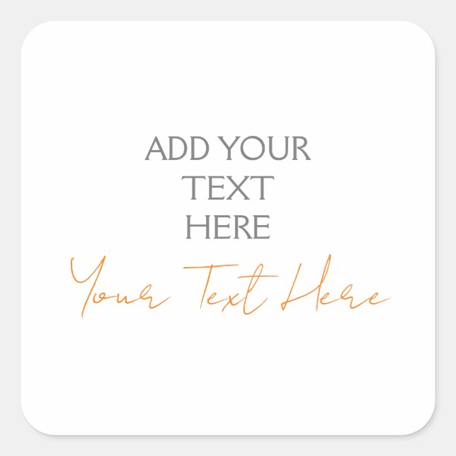Modern Minimalist Plain Personalized Add Text Square Sticker (Front)