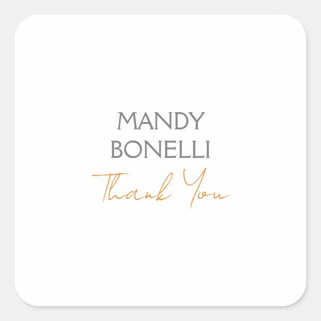 Modern Minimalist Plain Personalized Thank You Square Sticker (Front)