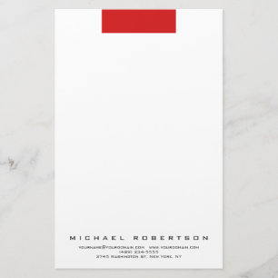 Modern Minimalist Plain Professional Red White Stationery