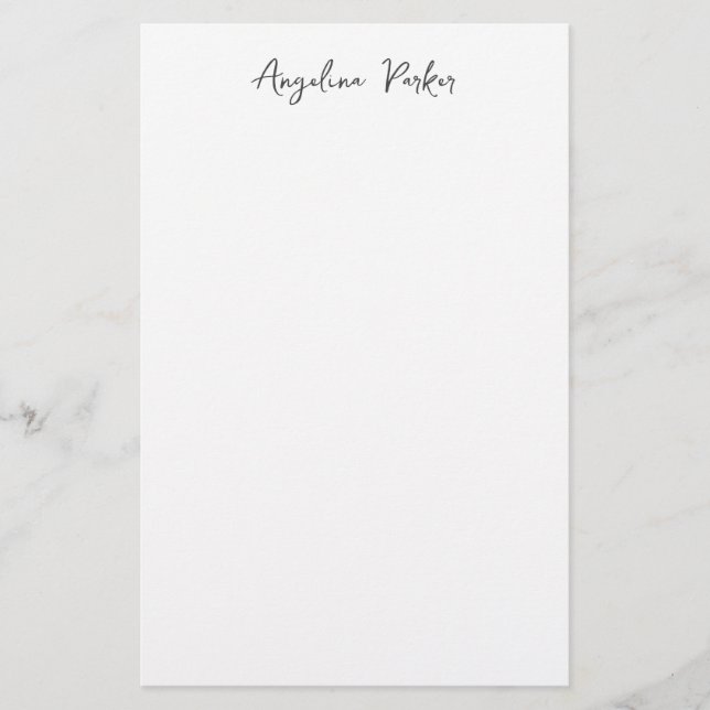 Modern Minimalist Plain Simple Black White Stationery (Front)