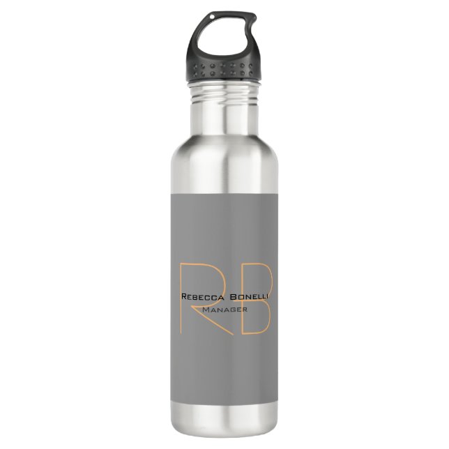 Modern Minimalist Plain Simple Monogram Manager 710 Ml Water Bottle (Front)