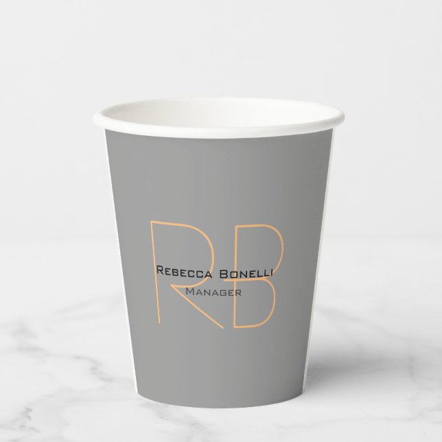 Modern Minimalist Plain Simple Monogram Manager Paper Cups (Front)