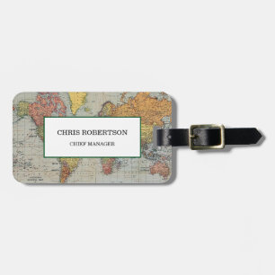 Modern Minimalist Plain Vintage World Map Luggage Tag