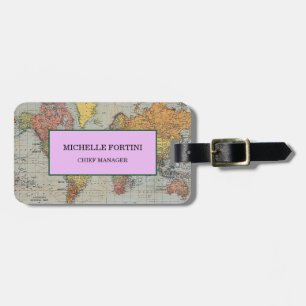 Modern Minimalist Plain Vintage World Map Luggage Tag