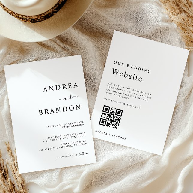 Modern Minimalist Plain White All in One Wedding Invitation (Creator Uploaded)