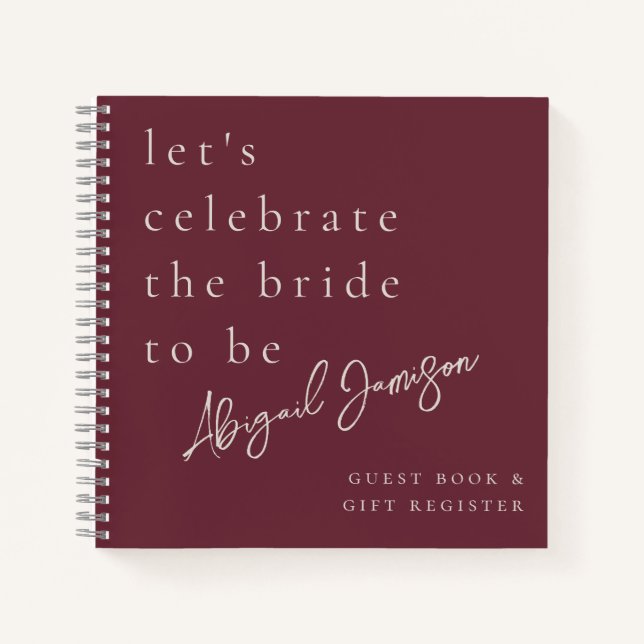 Modern Minimalist Plum Bridal Shower Notebook (Front)