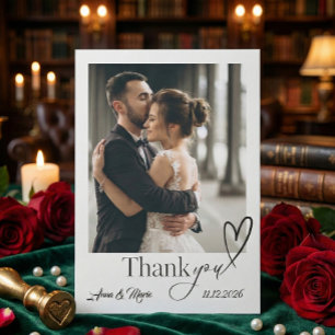 Modern Minimalist Polaroid Script Wedding Photo Thank You Card