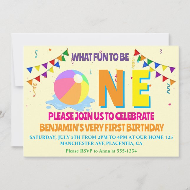 Modern Minimalist Pool Party First Birthday  Invitation (Front)