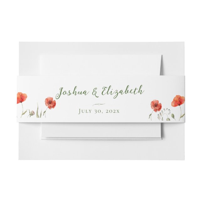 Modern Minimalist Poppies Wedding  Invitation Belly Band (Front Example)