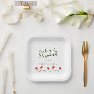 Modern Minimalist Poppies Wedding  Paper Plate