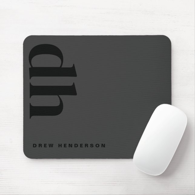 Modern Minimalist Professional Black Monogram Mouse Pad (With Mouse)