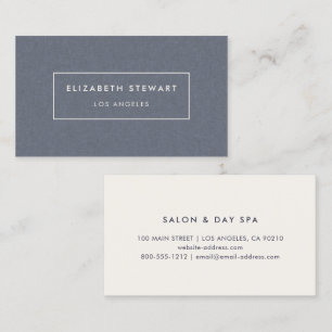 Modern Minimalist Professional Blue Linen Ivory Business Card
