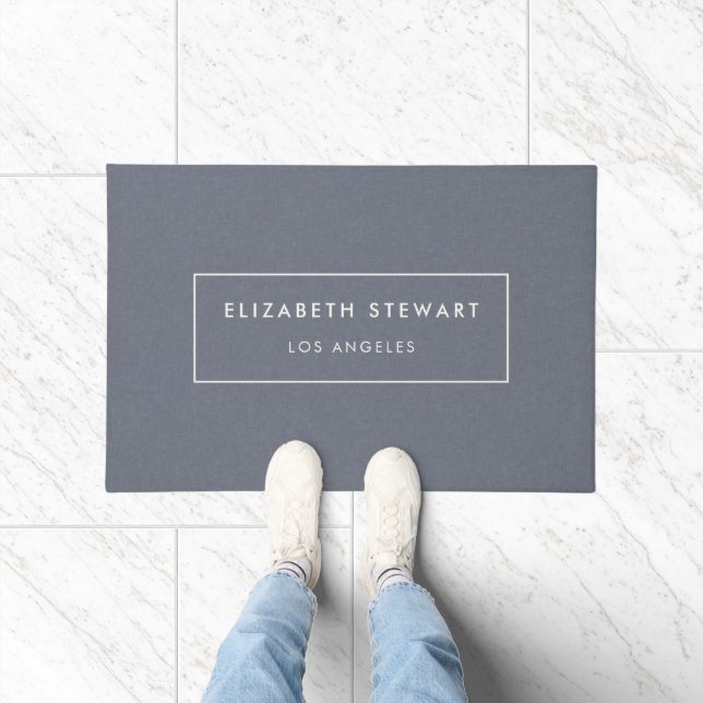 Modern Minimalist Professional Blue Linen Ivory Doormat (Indoor)