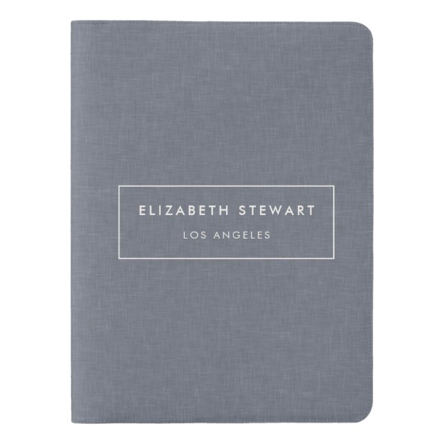 Modern Minimalist Professional Blue Linen Ivory Extra Large Moleskine Notebook (Front)