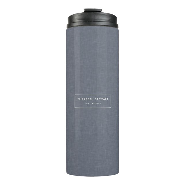 Modern Minimalist Professional Blue Linen Ivory Thermal Tumbler (Front)