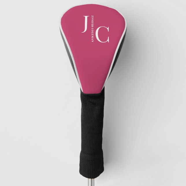 Modern Minimalist Professional Monogram Hot Pink Golf Head Cover (Front)