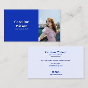 Modern Minimalist Professional Photo Bold Blue Business Card