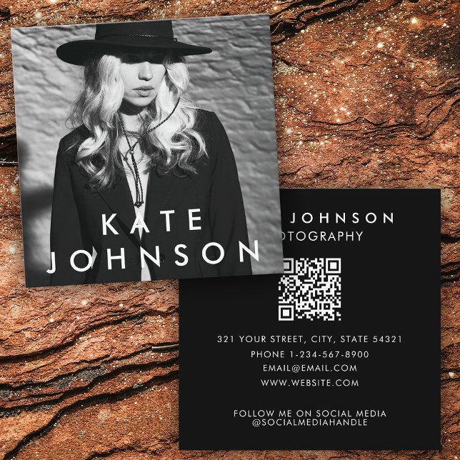 Modern Minimalist Professional Photo QR Code Square Business Card (Modern Minimalist Professional Photo QR Code Square Business Card)