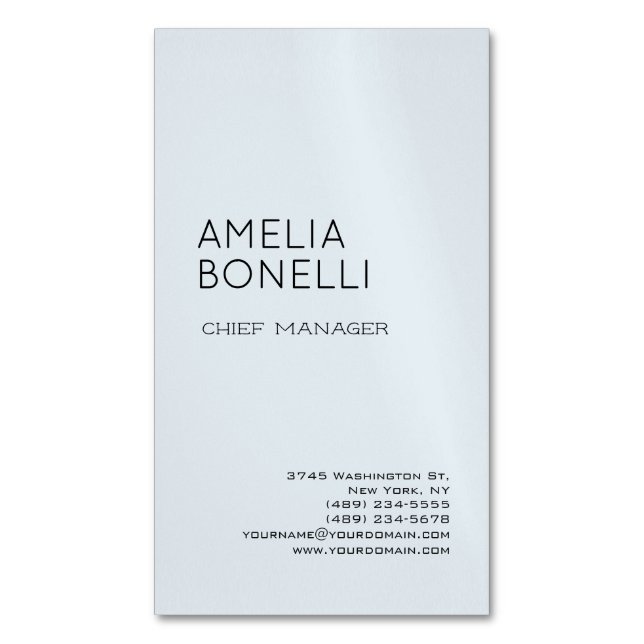 Modern Minimalist Professional Plain Blue Magnetic Business Card (Front Vertical)