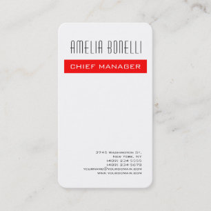 Modern Minimalist Professional Plain Red White Business Card