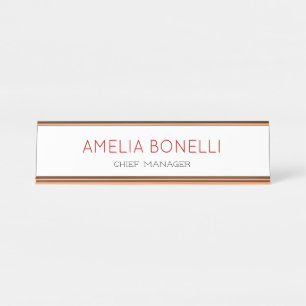Modern Minimalist Professional Plain White Red Desk Name Plate