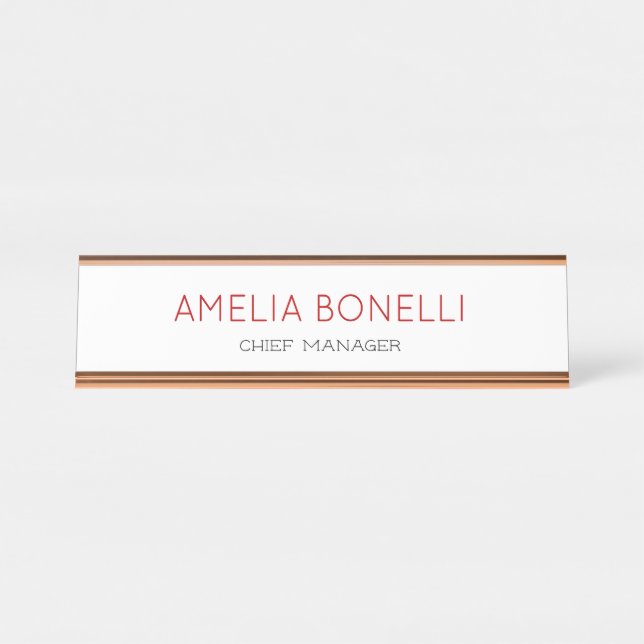 Modern Minimalist Professional Plain White Red Desk Name Plate (Front)