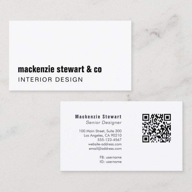 Modern Minimalist Professional QR Code Business Card (Front/Back)