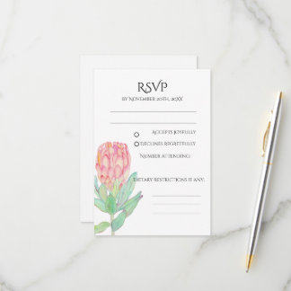 Modern Minimalist Protea Botanical Wedding RSVP Card