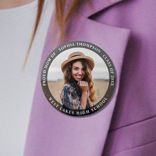 Modern Minimalist Proud Mom Graduate Photo Dark 6 Inch Round Button