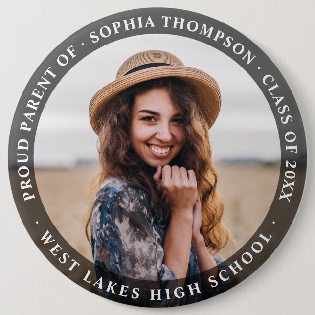 Modern Minimalist Proud Parent Graduate Photo Dark 6 Inch Round Button (Front)
