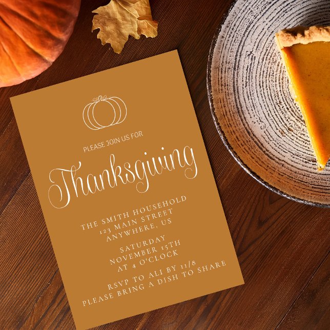 Modern Minimalist Pumpkin Thanksgiving Dinner Invitation (Creator Uploaded)