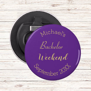 Modern Minimalist Purple and Gold Bachelor Party Bottle Opener