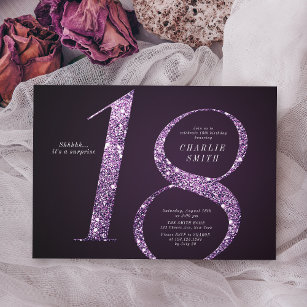 Modern minimalist purple glitter 18th birthday invitation