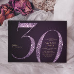 Modern minimalist purple glitter 30th birthday invitation<br><div class="desc">Modern minimalist 30th birthday party invitation features stylish stylish faux purple glitter number 30 and your party details in gold classic serif font on deep purple background,  simple and elegant,  great surprise adult milestone birthday invitation.  
the background colour can be changed to any colour of your choice.</div>