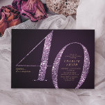 Modern minimalist purple glitter 40th birthday invitation<br><div class="desc">Modern minimalist 40th birthday party invitation features stylish stylish faux purple glitter number 40 and your party details in gold classic serif font on deep purple background,  simple and elegant,  great surprise adult milestone birthday invitation.  
the background colour can be changed to any colour of your choice.</div>