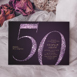 Modern minimalist purple glitter 50th birthday invitation<br><div class="desc">Modern minimalist 50th birthday party invitation features stylish faux purple glitter number 50 and your party details in gold classic serif font on deep purple background,  simple and elegant,  great surprise adult milestone birthday invitation.  
the background colour can be changed to any colour of your choice.</div>