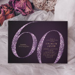 Modern minimalist purple glitter 60th birthday invitation<br><div class="desc">Modern minimalist 60th birthday party invitation features stylish faux purple glitter number 60 and your party details in gold classic serif font on deep purple background,  simple and elegant,  great surprise adult milestone birthday invitation.  
the background colour can be changed to any colour of your choice.</div>