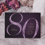 Modern minimalist purple glitter 80th birthday invitation<br><div class="desc">Modern minimalist 80th birthday party invitation features stylish faux purple glitter number 80 and your party details in gold classic serif font on deep purple background,  simple and elegant,  great surprise adult milestone birthday invitation.  
the background colour can be changed to any colour of your choice.</div>