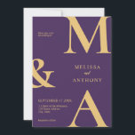 Modern Minimalist Purple Gold Monogram Wedding Invitation<br><div class="desc">Modern Minimalist Purple Gold Monogram Wedding Invitation. Features bold monogram typography and minimal graphic design. Personalize text with all the details of your special day.</div>