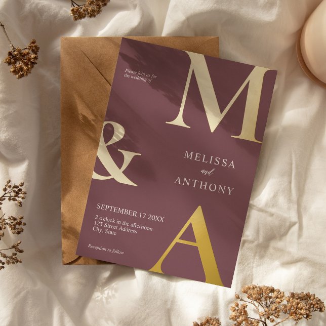 Modern Minimalist Purple Monogram Wedding (Modern Minimalist Purple Monogram Wedding Foil Invitation )