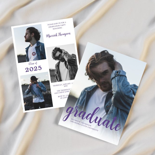 Modern Minimalist Purple Photo Graduation Party Invitation (Creator Uploaded)