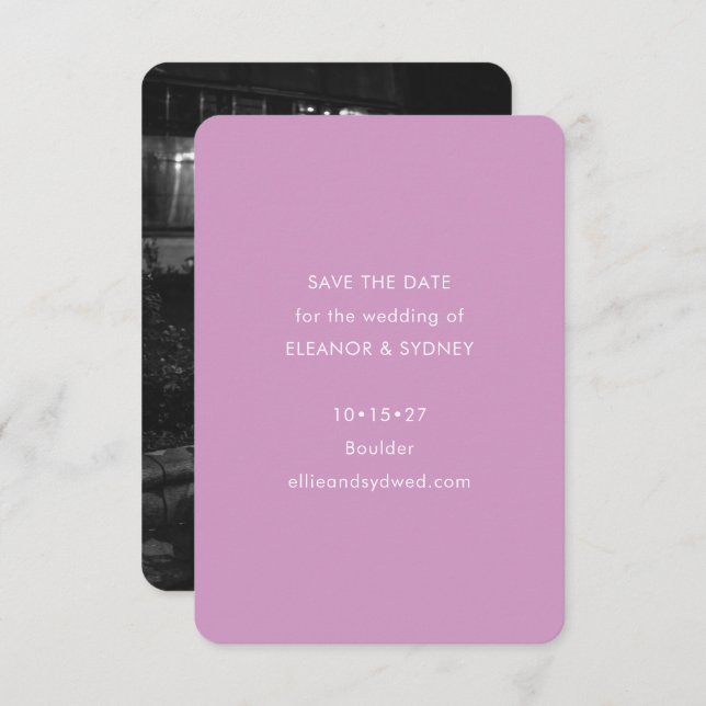 Modern Minimalist Purple Wedding Photo Save The Date (Front/Back)